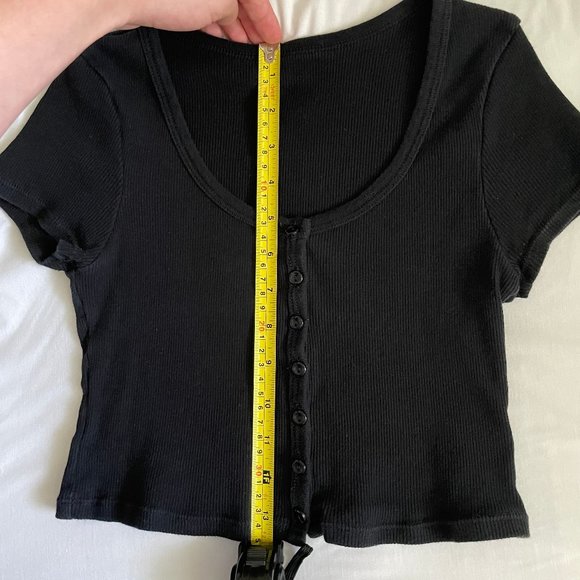 SOLD - American Apparel 2x1 Black Ribbed Button Crop Top - Picture 9 of 10